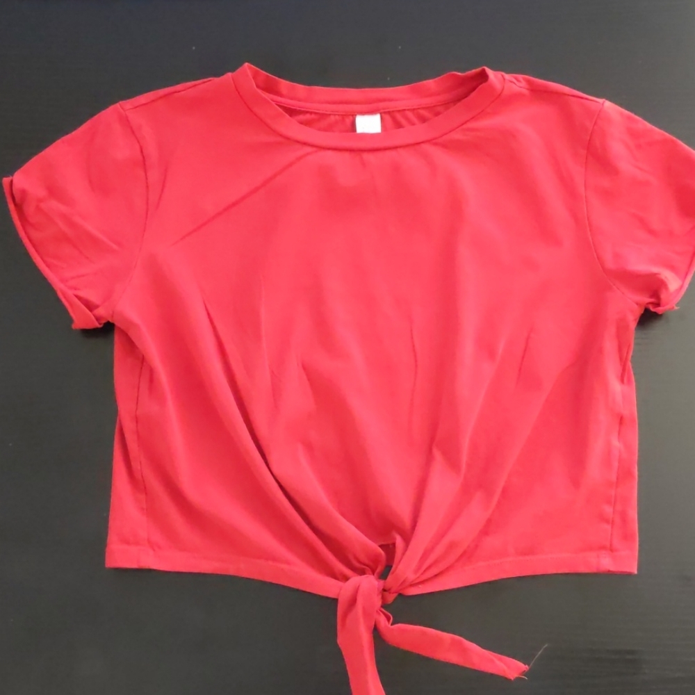 Women's Knot Front Cuffed sleeve Crop Top